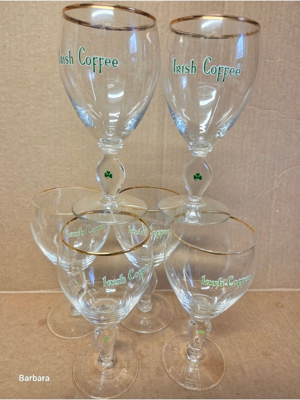 Vintage 70s Set of 6 Irish Coffee Green Shamrock Goblet Glasses